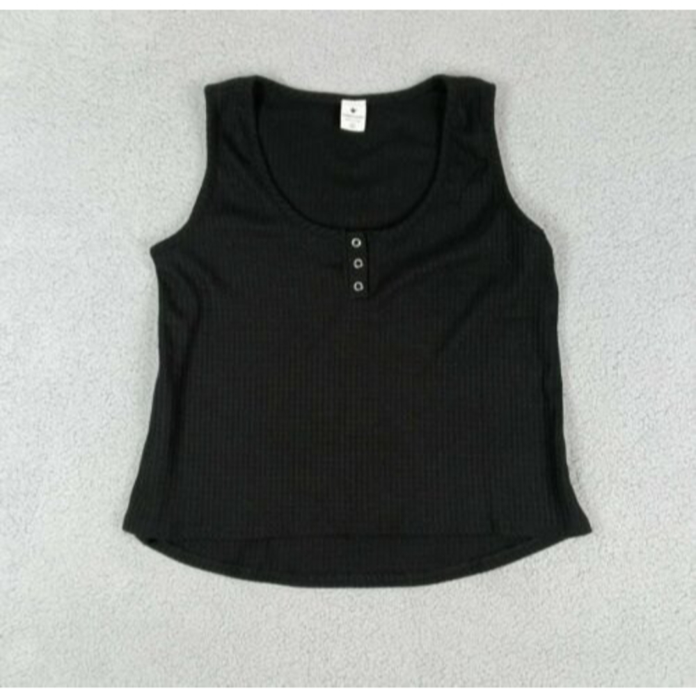 Paper Crane Size L Womens Stretchy Black Waffle Knit Tank Top